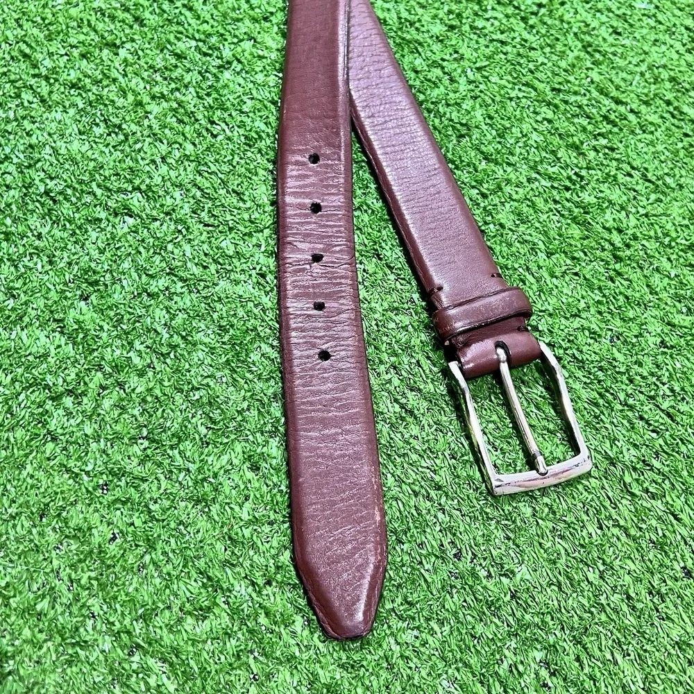 vintage Martin Dingman Calfskin Belt 44 Red‎ Brown Leather Silver Brass Buckle